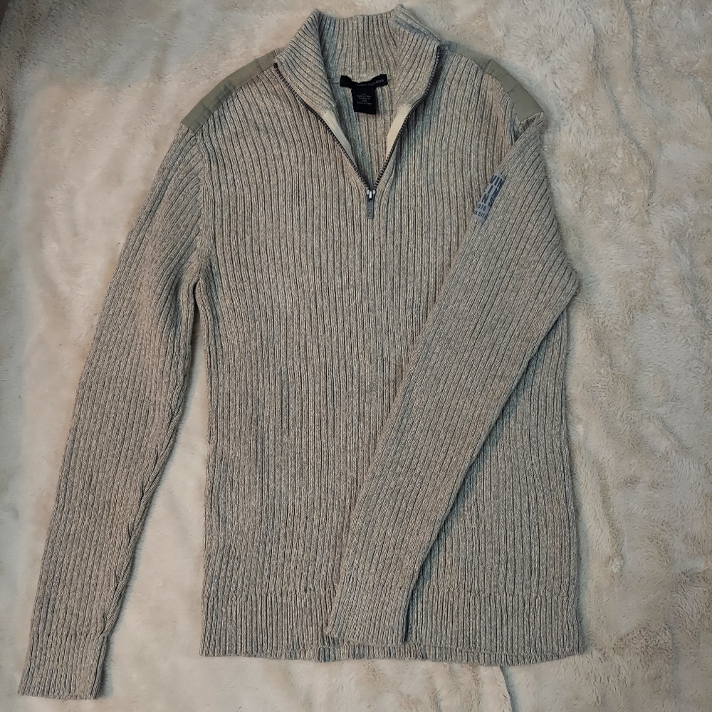 Calvin Klein Jeans Men's 1/4 Zip Pullover Sweater Shoulder Patches Large